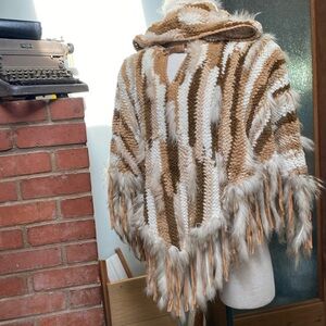 Symetrie Paris fur hooded poncho shawl